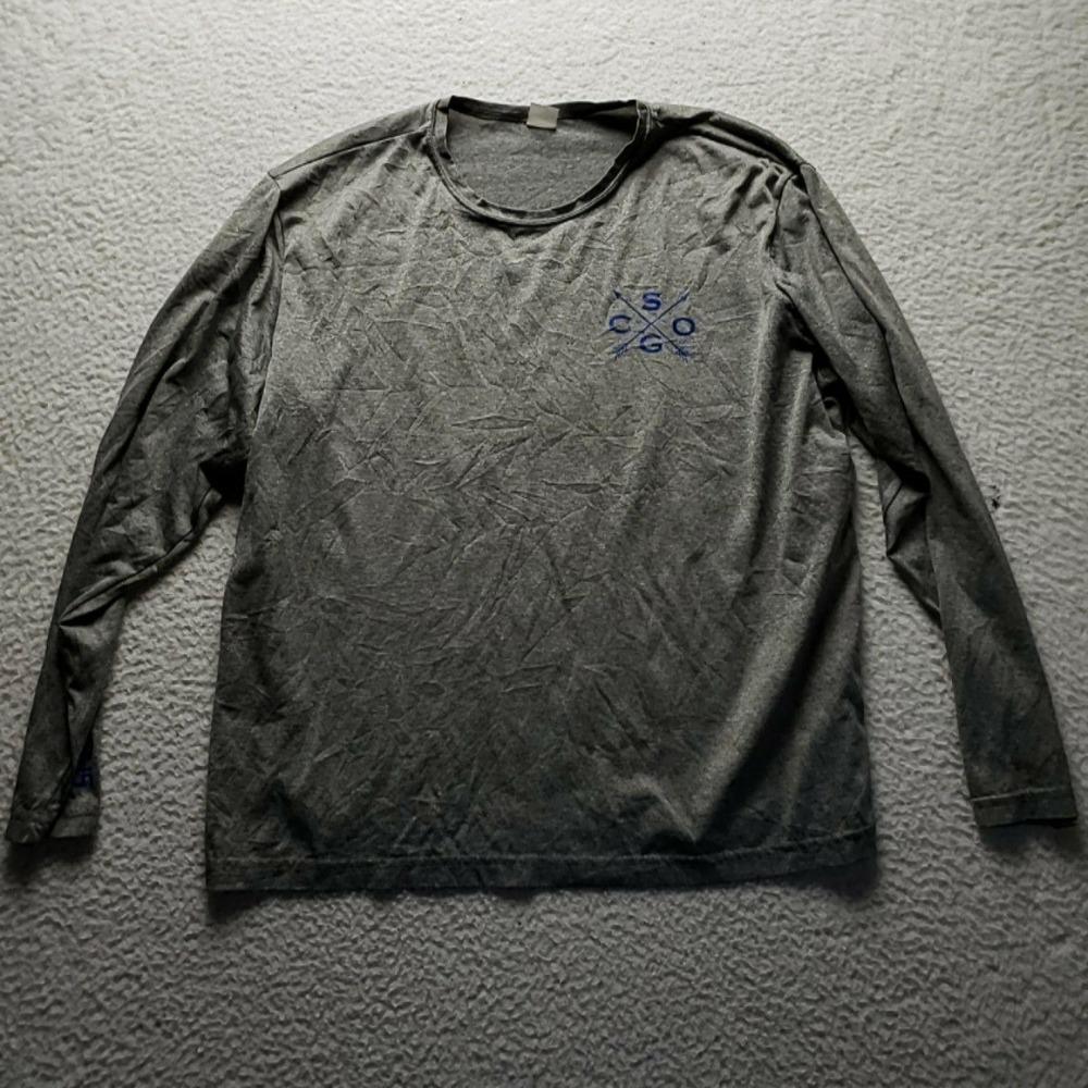 Sport-Tek Shirt Mens Large Gray Long Sleeve Blue Line Flag Graphic Tee Top